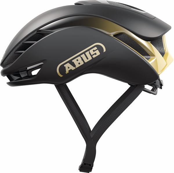 Abus Gamechanger 2.0 Black Gold. Sort og guld farvet aerohjelm til landevej og sport