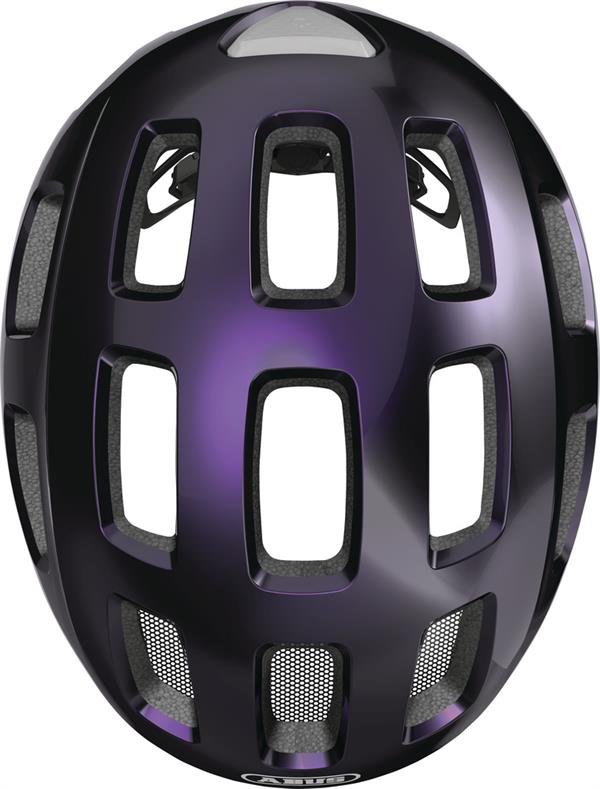 Abus Youn-I 2.0 Black Violet LED lys | Sort og lilla cykelhjelm til børn og unge